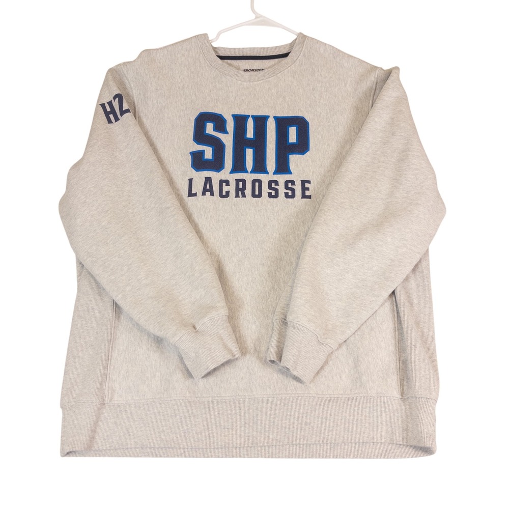 Sport-Tek SHP Lacrosse Sweatshirt Mens 2XL Gray Crewneck Pullover H2 Graphic